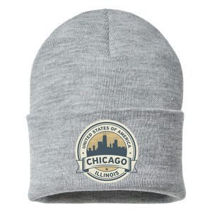 Chicago Illinois Stamp Logo Sustainable Knit Beanie