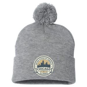 Chicago Illinois Stamp Logo Pom Pom 12in Knit Beanie