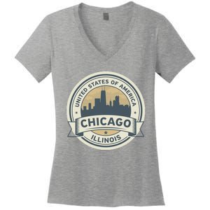 Chicago Illinois Stamp Logo Women's V-Neck T-Shirt