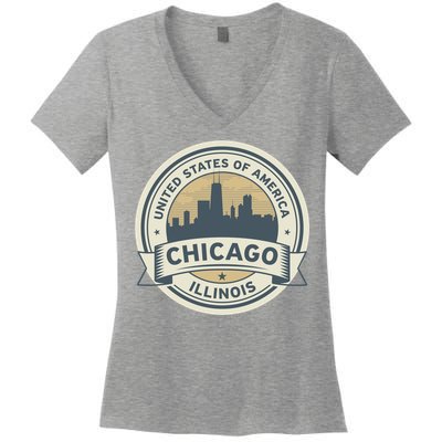 Chicago Illinois Stamp Logo Women's V-Neck T-Shirt