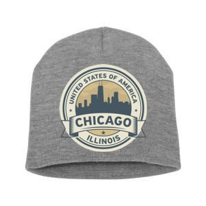 Chicago Illinois Stamp Logo Short Acrylic Beanie