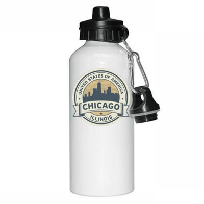 Chicago Illinois Stamp Logo Aluminum Water Bottle 