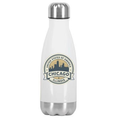 Chicago Illinois Stamp Logo Stainless Steel Insulated Water Bottle