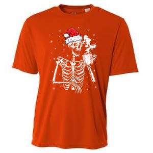 Coffee Ing Skeleton Christmas Skull Santa Hat Xmas Gift Cooling Performance Crew T-Shirt