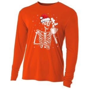 Coffee Ing Skeleton Christmas Skull Santa Hat Xmas Gift Cooling Performance Long Sleeve Crew