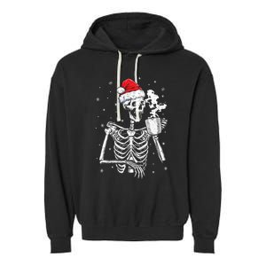 Coffee Ing Skeleton Christmas Skull Santa Hat Xmas Gift Garment-Dyed Fleece Hoodie