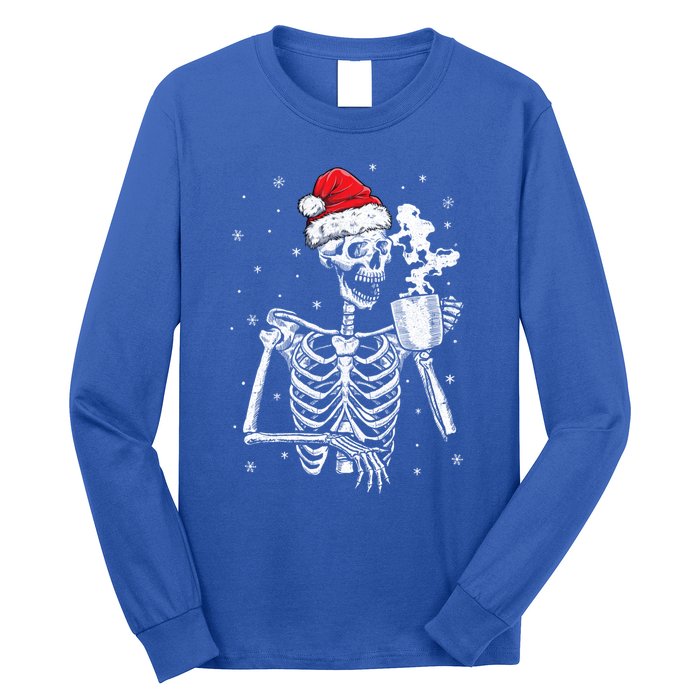 Coffee Ing Skeleton Christmas Skull Santa Hat Xmas Gift Long Sleeve Shirt