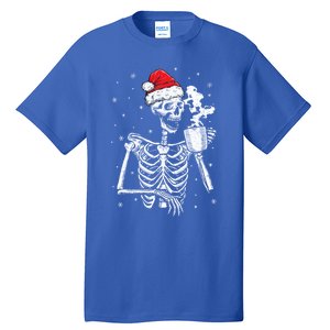 Coffee Ing Skeleton Christmas Skull Santa Hat Xmas Gift Tall T-Shirt