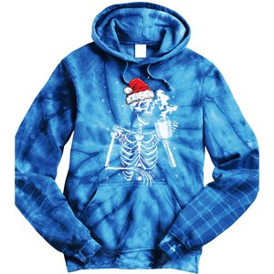 Coffee Ing Skeleton Christmas Skull Santa Hat Xmas Gift Tie Dye Hoodie