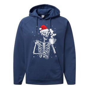 Coffee Ing Skeleton Christmas Skull Santa Hat Xmas Gift Performance Fleece Hoodie