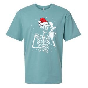 Coffee Ing Skeleton Christmas Skull Santa Hat Xmas Gift Sueded Cloud Jersey T-Shirt