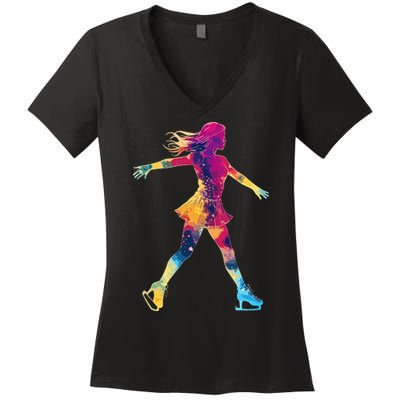 Cute Ice Skating Skater Figure Skating Women's V-Neck T-Shirt