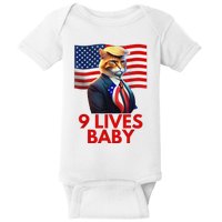 Cat In Suite With Trump Hair American Flag Nine Lives Baby Baby Bodysuit