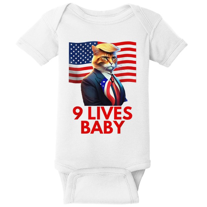 Cat In Suite With Trump Hair American Flag Nine Lives Baby Baby Bodysuit