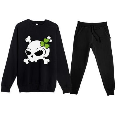 Cute Irish Shamrock Leaf Skull Premium Crewneck Sweatsuit Set