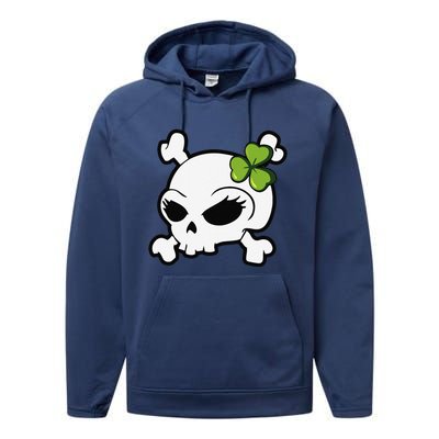 Cute Irish Shamrock Leaf Skull Performance Fleece Hoodie