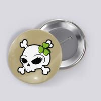 Cute Irish Shamrock Leaf Skull Button