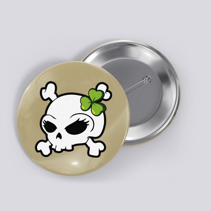 Cute Irish Shamrock Leaf Skull Button