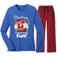 Christmas Is Snow Much Fun Xmas Puns Dabbing Santa Funny Gift Women's Long Sleeve Flannel Pajama Set 