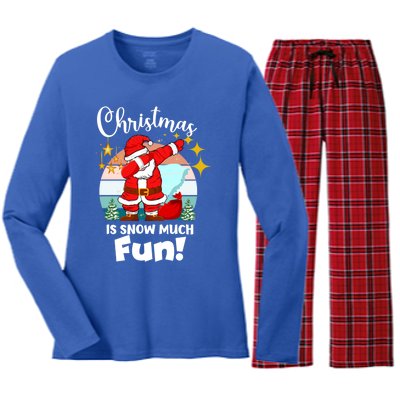 Christmas Is Snow Much Fun Xmas Puns Dabbing Santa Funny Gift Women's Long Sleeve Flannel Pajama Set 