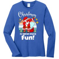 Christmas Is Snow Much Fun Xmas Puns Dabbing Santa Funny Gift Ladies Long Sleeve Shirt