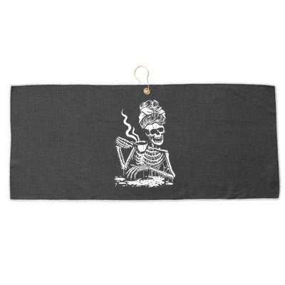 Coffee Ing Skeleton Coffee Messy Bun Halloween Cute Gift Large Microfiber Waffle Golf Towel