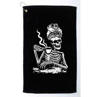 Coffee Ing Skeleton Coffee Messy Bun Halloween Cute Gift Platinum Collection Golf Towel