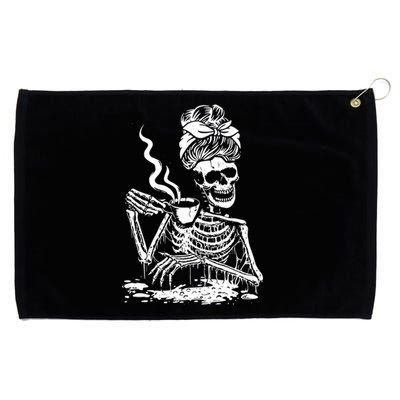 Coffee Ing Skeleton Coffee Messy Bun Halloween Cute Gift Grommeted Golf Towel