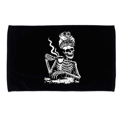 Coffee Ing Skeleton Coffee Messy Bun Halloween Cute Gift Microfiber Hand Towel