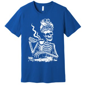 Coffee Ing Skeleton Coffee Messy Bun Halloween Cute Gift Premium T-Shirt