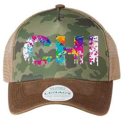 CHI Illinois Skyline Color Paint Splash Rainbow Chicago City Legacy Tie Dye Trucker Hat