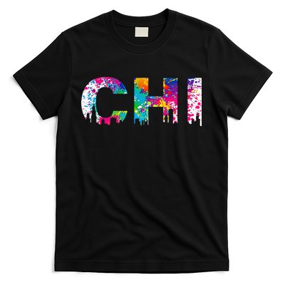 CHI Illinois Skyline Color Paint Splash Rainbow Chicago City T-Shirt