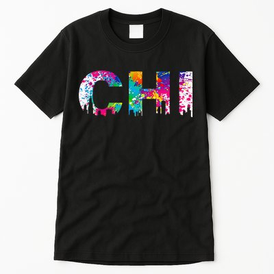 CHI Illinois Skyline Color Paint Splash Rainbow Chicago City Tall T-Shirt