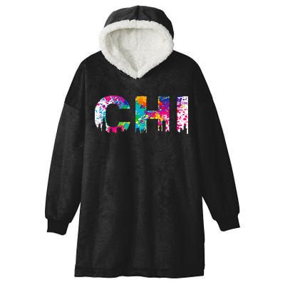 CHI Illinois Skyline Color Paint Splash Rainbow Chicago City Hooded Wearable Blanket
