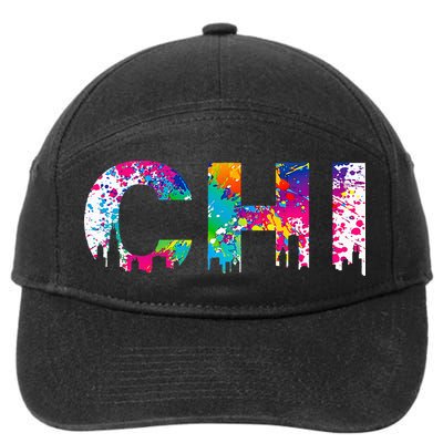 CHI Illinois Skyline Color Paint Splash Rainbow Chicago City 7-Panel Snapback Hat