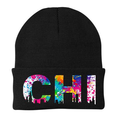 CHI Illinois Skyline Color Paint Splash Rainbow Chicago City Beanie