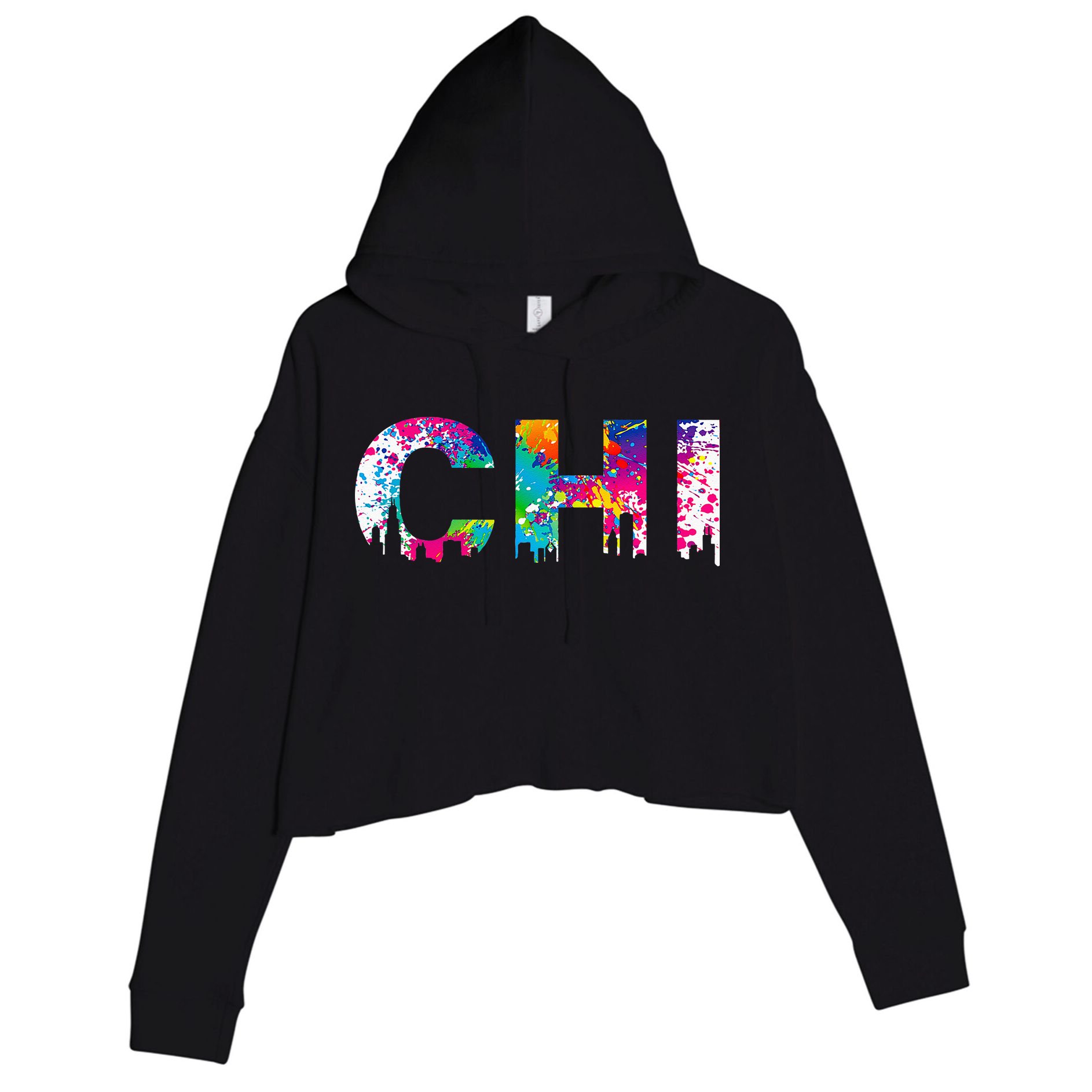 CHI Illinois Skyline Color Paint Splash Rainbow Chicago City Crop Fleece Hoodie