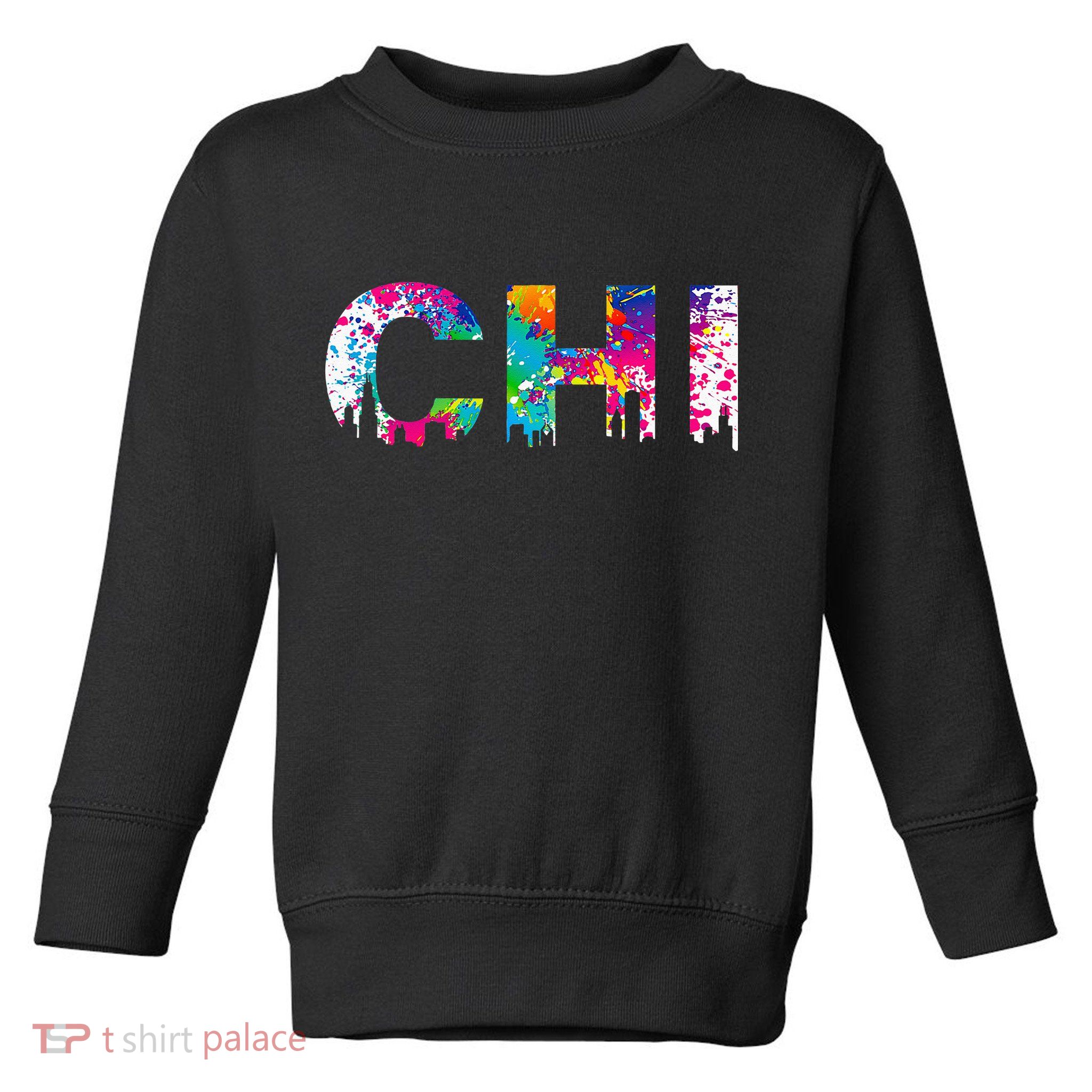CHI Illinois Skyline Color Paint Splash Rainbow Chicago City Toddler Sweatshirt