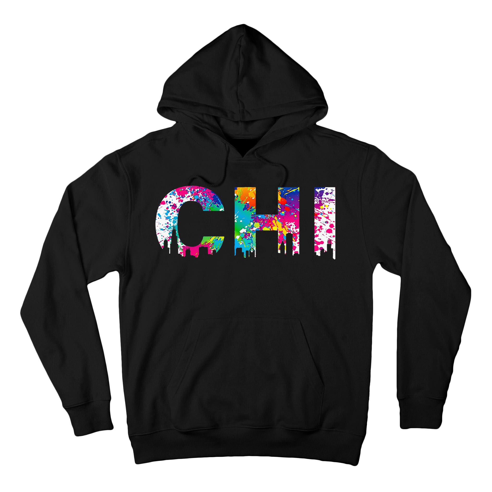 CHI Illinois Skyline Color Paint Splash Rainbow Chicago City Tall Hoodie
