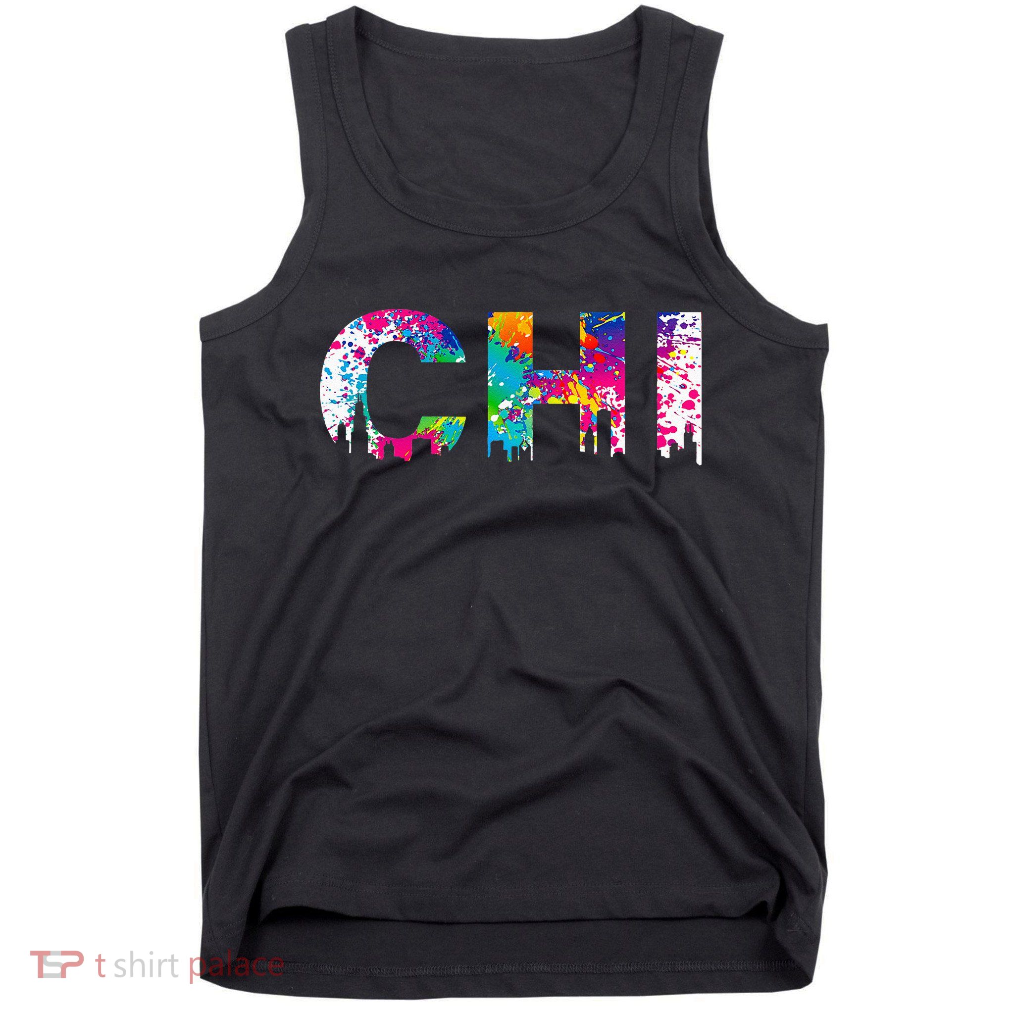CHI Illinois Skyline Color Paint Splash Rainbow Chicago City Tank Top