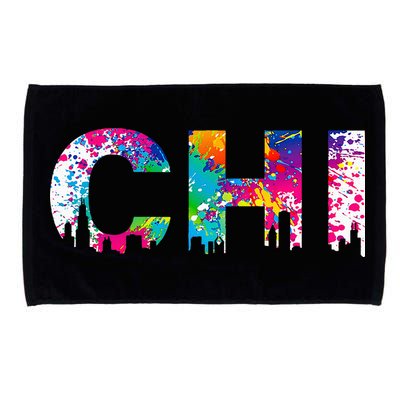 CHI Illinois Skyline Color Paint Splash Rainbow Chicago City Microfiber Hand Towel