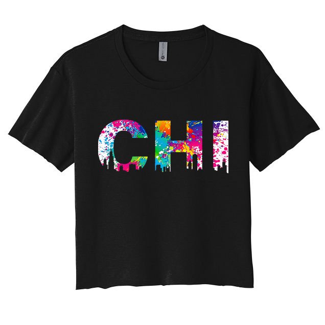 CHI Illinois Skyline Color Paint Splash Rainbow Chicago City Crop Top