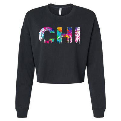 CHI Illinois Skyline Color Paint Splash Rainbow Chicago City Cropped Pullover Crew