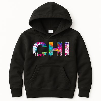 CHI Illinois Skyline Color Paint Splash Rainbow Chicago City Kids Hoodie