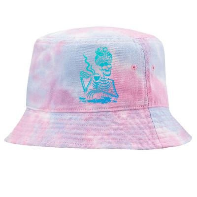 Coffee Ing Skeleton Coffee Messy Bun Halloween Cute Gift Tie-Dyed Bucket Hat