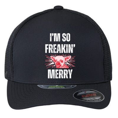 Christmas IM So Freaking Merry Scary Chihuahua Dog Gift Flexfit Unipanel Trucker Cap