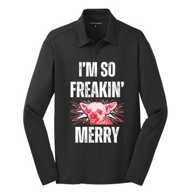 Christmas IM So Freaking Merry Scary Chihuahua Dog Gift Silk Touch Performance Long Sleeve Polo