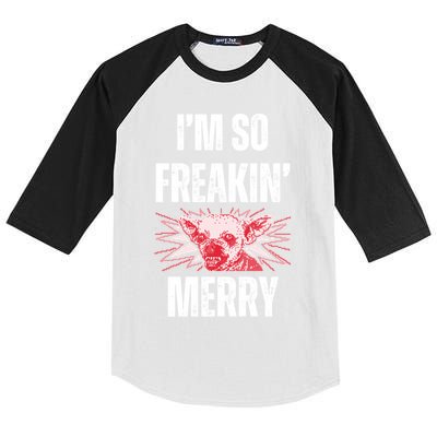 Christmas IM So Freaking Merry Scary Chihuahua Dog Gift Kids Colorblock Raglan Jersey