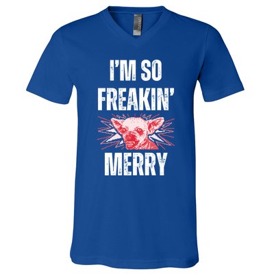 Christmas IM So Freaking Merry Scary Chihuahua Dog Gift V-Neck T-Shirt