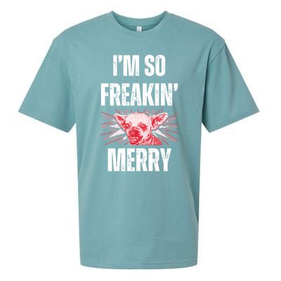 Christmas IM So Freaking Merry Scary Chihuahua Dog Gift Sueded Cloud Jersey T-Shirt